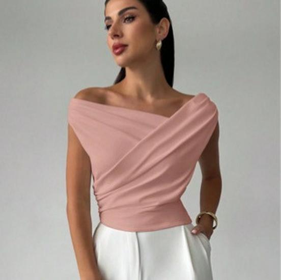 2026 European & American One-shoulder Sleeveless Slim Fit Solid Color Women's T-shirt