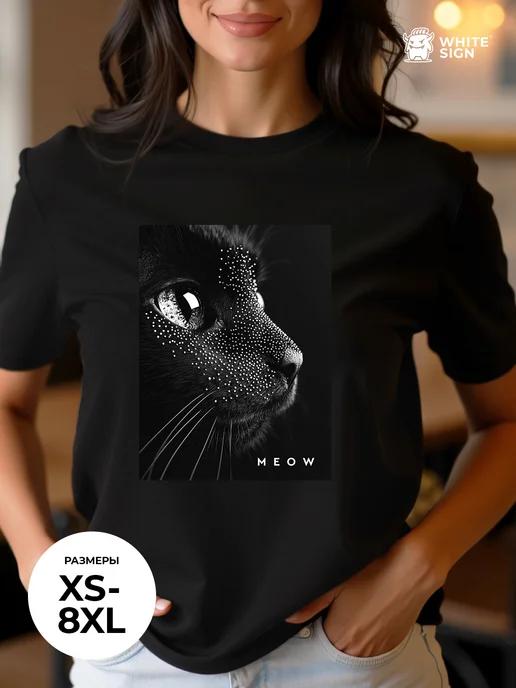 Stylish oversized printed T-shirt ( Black Cat ) L