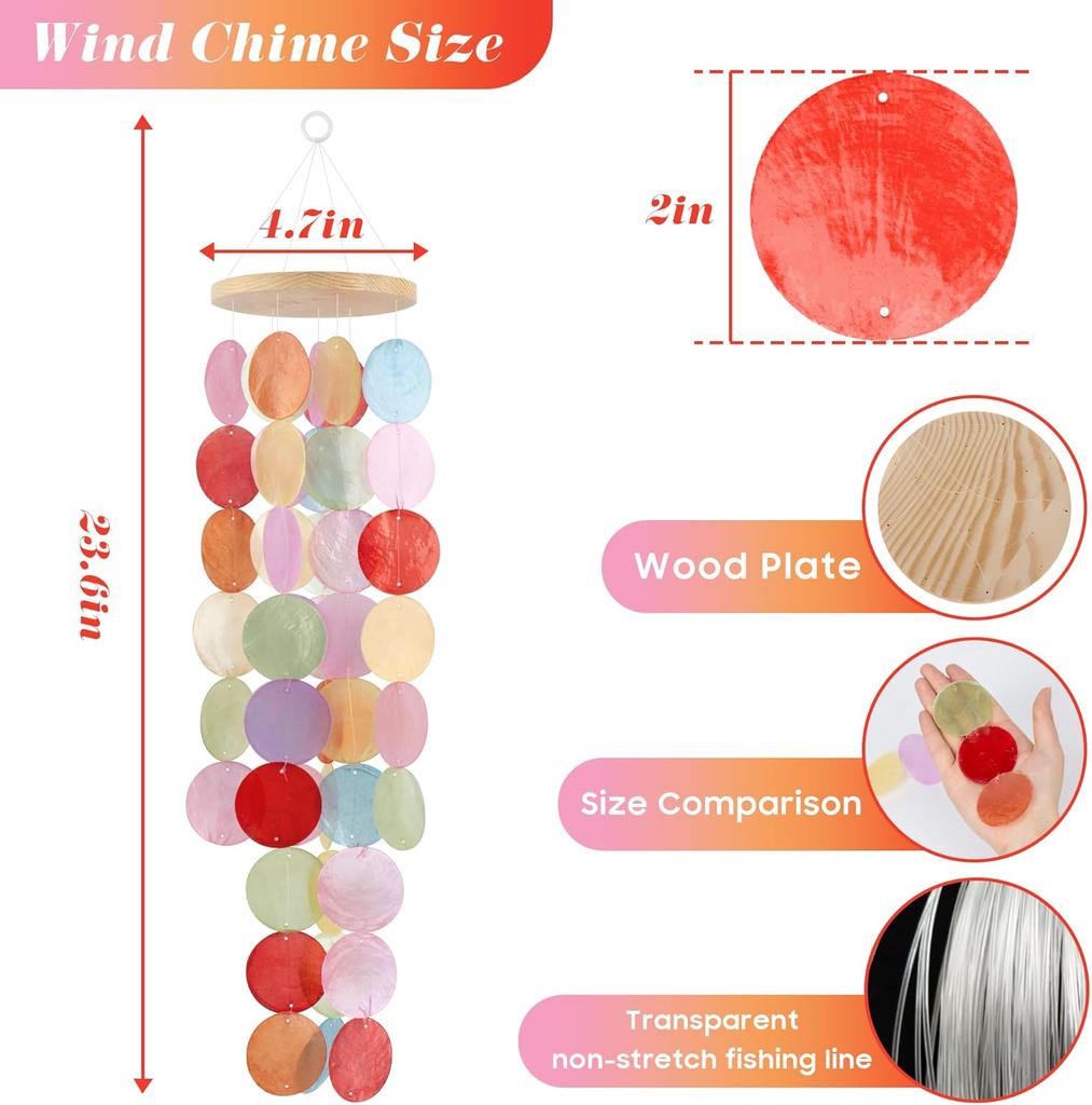Wind Chimes for Outside - Handcrafted Capiz Shells Windchime Coastal Style Garden Wedding Decor
