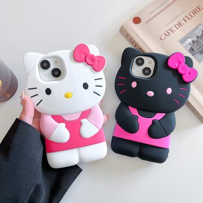 Dla iPhone 11 12 mini 13 Pro 14 Plus 15 16 Pro Max XS XR X 7 8 SE 2020 Hello Kitty 3D Silikonowe Miękkie Etui na Telefon