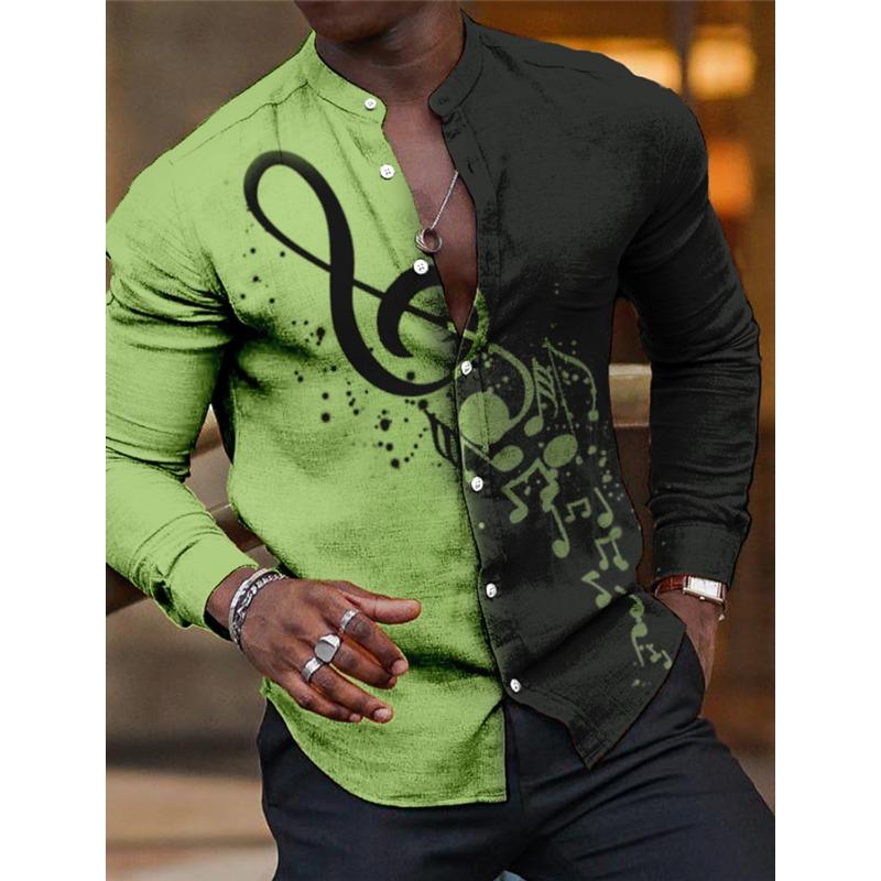 Men's Shirt Graphic Prints Music Notes Outdoor Street Long Sleeve Print Clothing Apparel Fashion Streetwear Designer