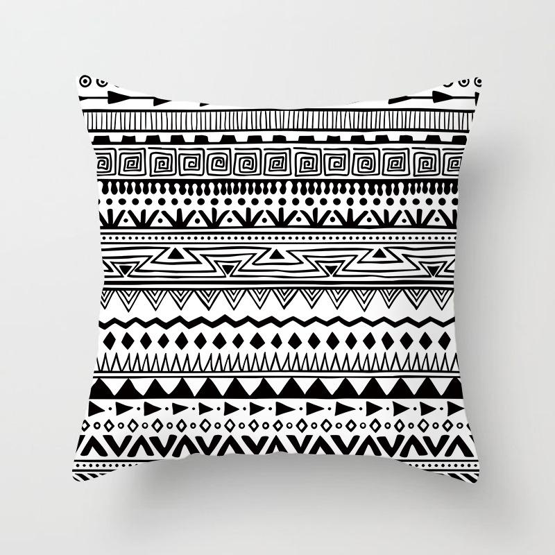 Black and White Ethnic Style Elephant Print Car Cushion Cover Sofa Pillow Cover Homewares