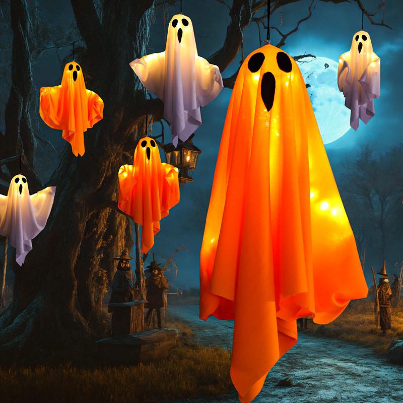 White Ghost Led Hanging Lights For Halloween Festive Decor Spooky Atmosphere
