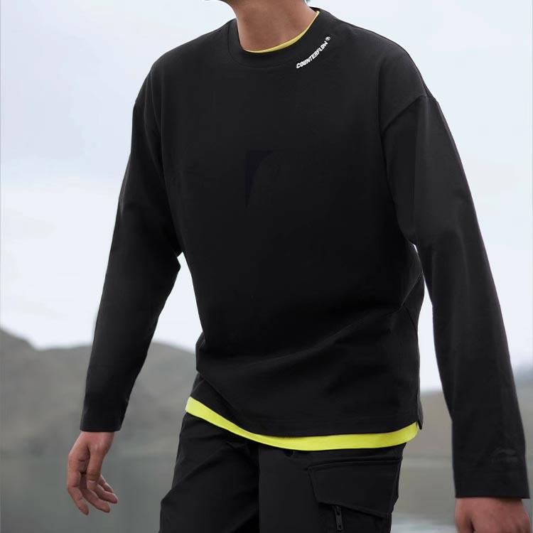 Li Ning CF Series Solid Color Logo Print Round Neck Long Sleeve T-Shirt Men Tops Black ATLT119-2