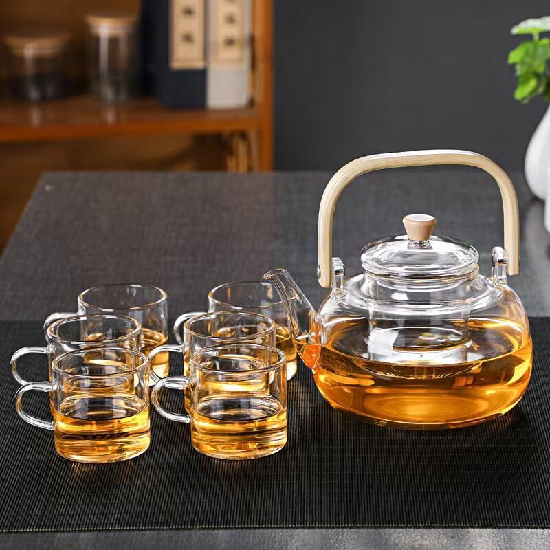 Jialang Bamboo Handle Square Kettle Tea Set with 6 Cups