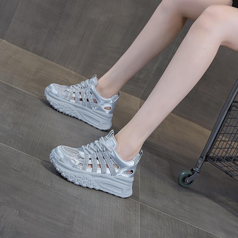 Dad shoes mesh breathable hollow women's 2025 new casual fashion sports explosion thick sole inner height increase women's shoes