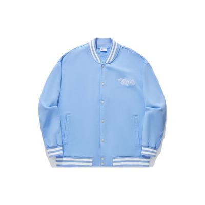 Giacca da uomo Li Ning con colletto da baseball ricamato, monopetto, maglia larga, giacca da uomo, azzurro cielo brillante AFDU247-3