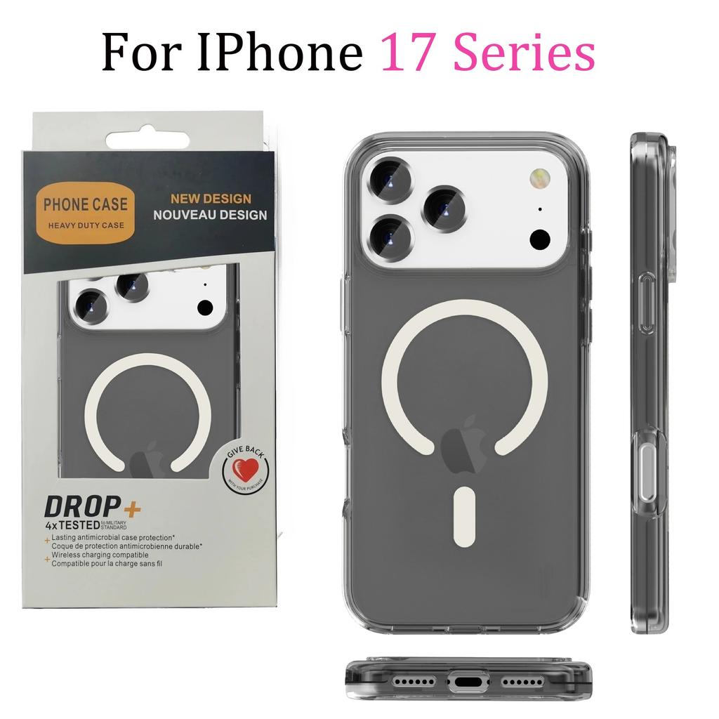 Minimalist Solid Color Glitter Transparent Armor for Magsafe Case for IPhone 17 Pro Max Air 16 15 14 13 Wireless Charging Ott Box Shockproof Cover