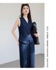 Summer "light oxygen commuting" series imitation denim color V-neck vest+wide leg pants set