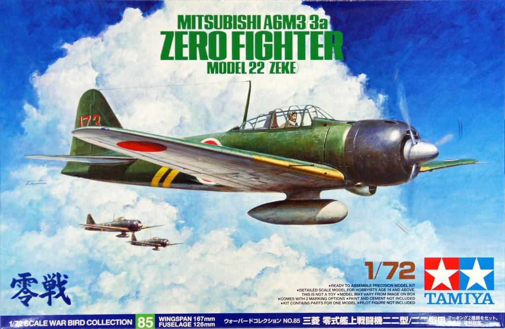 Tamiya 1/72 Warbird Collection Nr. 85 Japansk marine Mitsubishi A6M Zero hangarskipjager Type 22/Type 22A Plastmodellsett 60785
