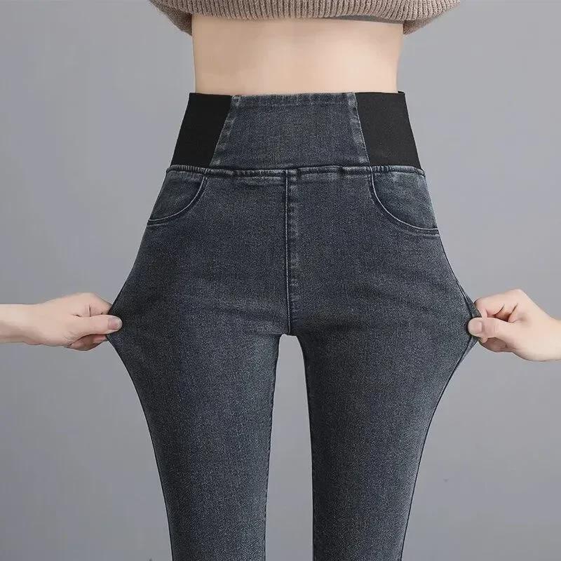 Women's High Waist Slim Fit Pencil Pants, Plus Velvet, Large Size, Elastic Waist, Autumn/Winter 2024.