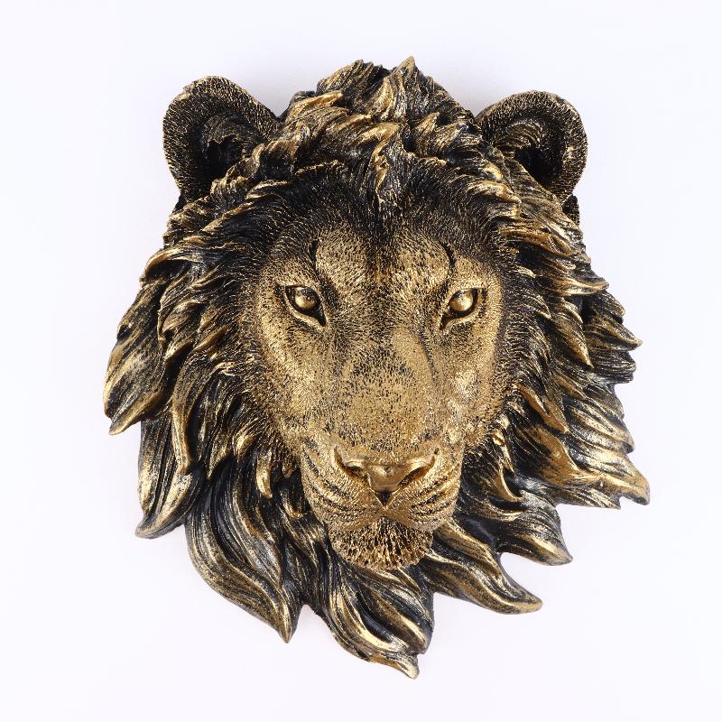 Animal Head Wall Decoration Statues Vintage Resin Lion Head Wall Hanging Decor Bedroom Home Simulation Statue Ornament