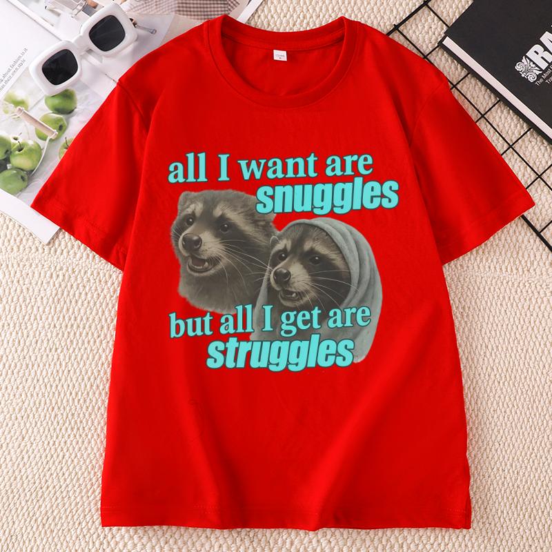 Snuggles And Struggles Cat T Shirt Funny Meme Cat Lover TShirt Unisex Unisex Casual Cotton Short Sleeve Tshirt Comfortrable Tee