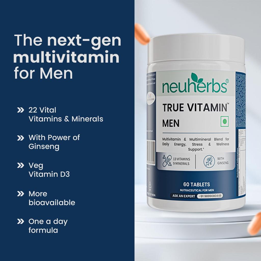 Neuherbs Multivitamin For Men Dietary Supplement Tablets For Daily Energy Immunity Strength And Stamina 60 Count Pack Of 1