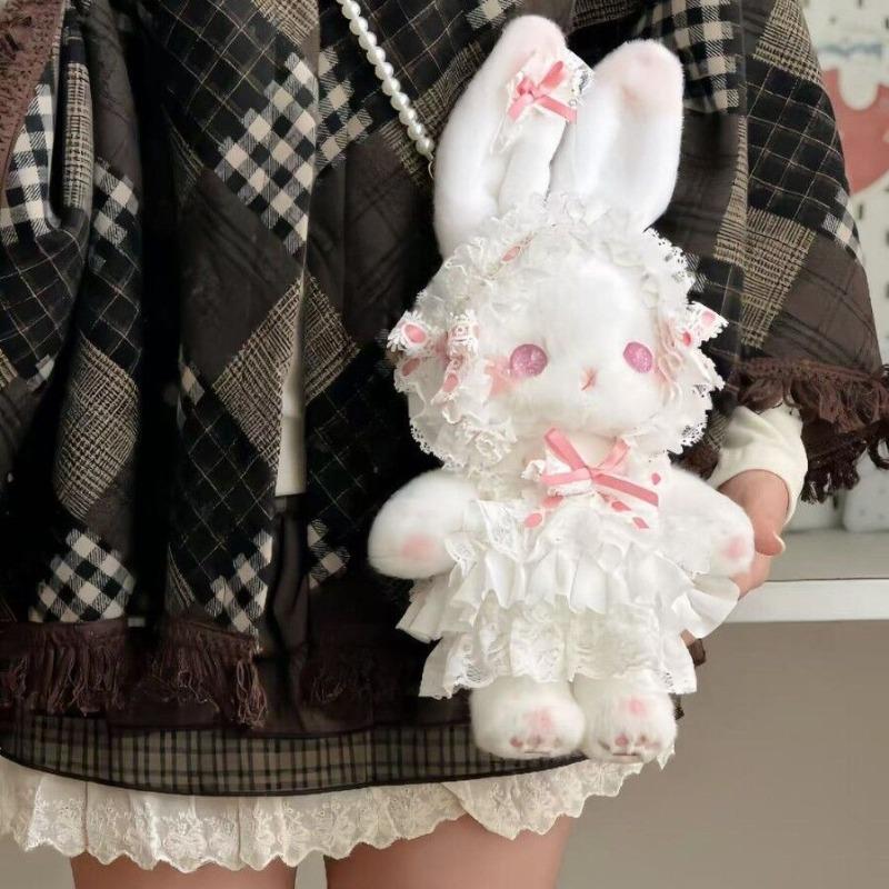 Anime Bag Lolita Rabbit Doll Plush Doll Bag Pearl Chain Oblique Span Bag Plush Backpack Two-dimensional Bag