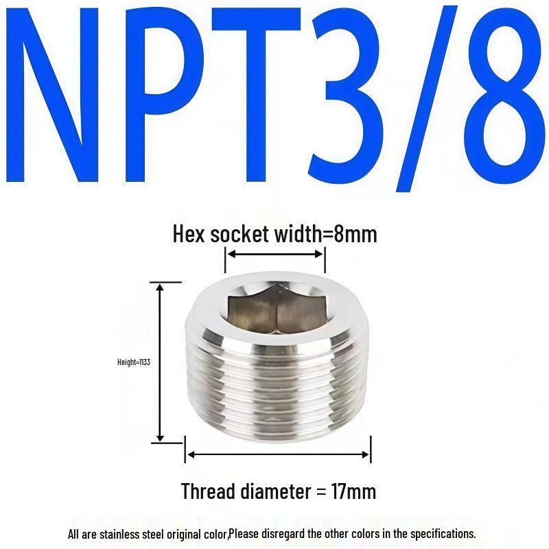 304 Stainless Steel Hex Socket Pipe Plug, Threaded Blind Plug, Oil Plug, Throat Plug In Sizes: 1/8", 1/4", 3/8", 1/2", 3/4".