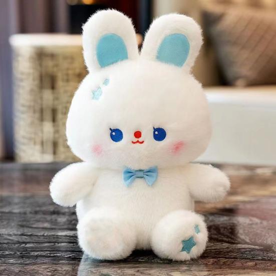 Kreslená plyšová hračka Roztomilý zajíček/medvěd Plyšáci Nosit mini mašli Měkký plyšový polštářek s plyšovým zvířátkem Ornament Děti Společenská panenka Hračka k narozeninám