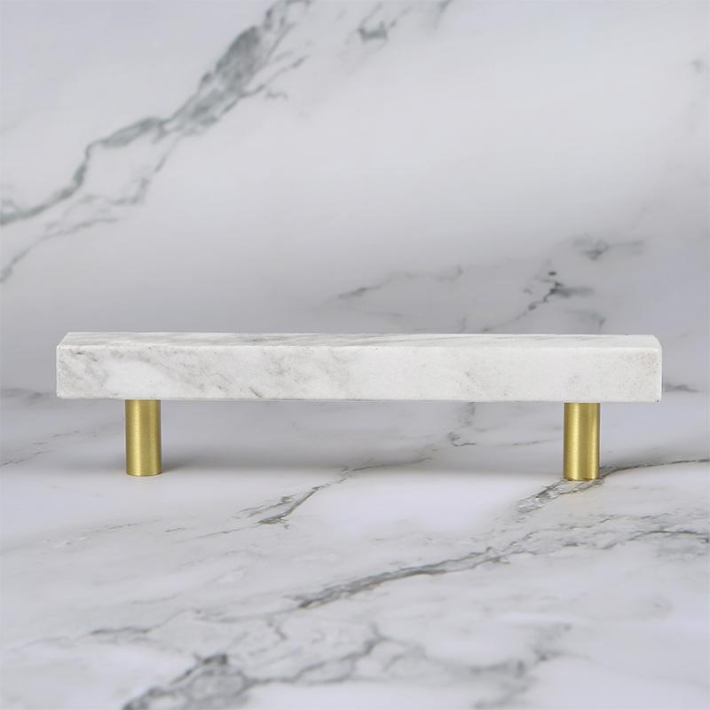 Nordic Light Luxury Marble Brass Square Pulls Double Single Hole for Cabinet Wardrobe Door Drawer Furniture Hardware Handle