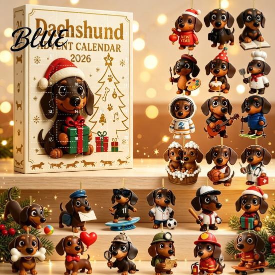 Christmas Party Favors Acrylic Ornaments with 24 Advent Calendar 2026 Dachshund Unique 2D Festive Holiday