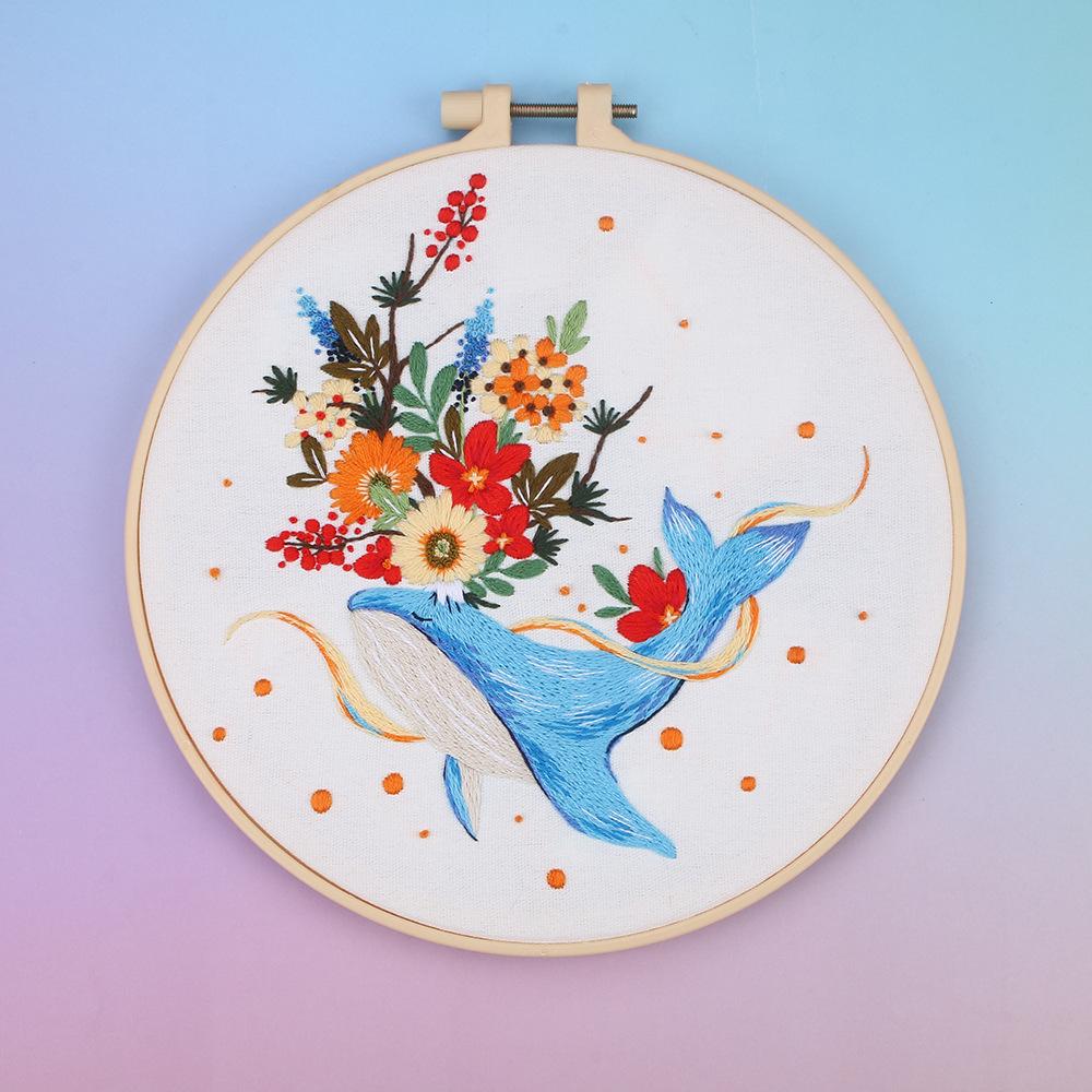 DIY French Embroidery Kit: Handmade Flower Design for Beginners Material Kit (with Bamboo-like Embroidery Hoop)