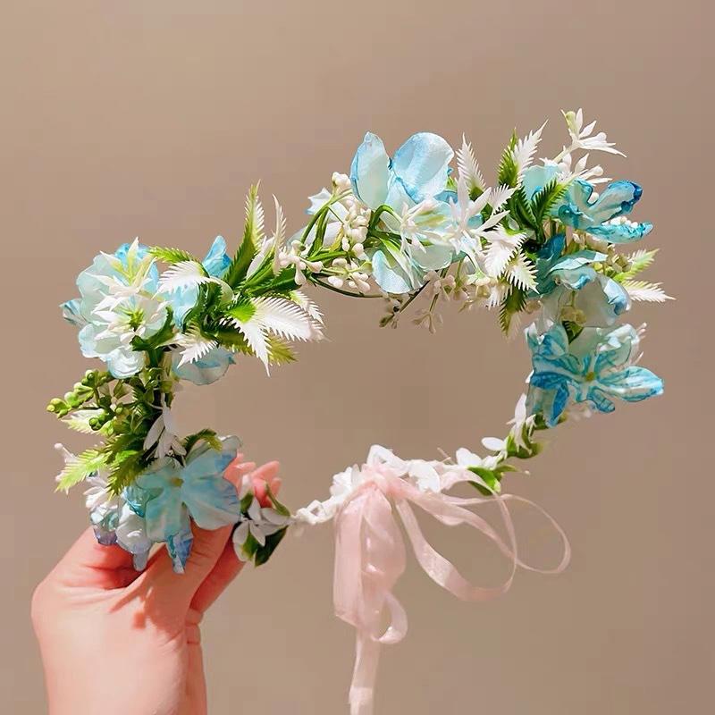 1PC Fairy Wreath Photography Props Headdress Bohemian Style Ribbon Headband Forest Series Headpiece Floral Wreath