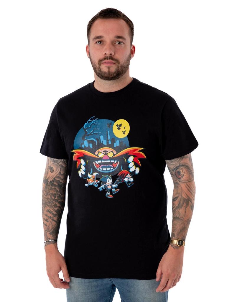 Sonic the Hedgehog Black Halloween Eggman Short Sleeved 100% Cotton T-shirt Mens Tees Top Mens