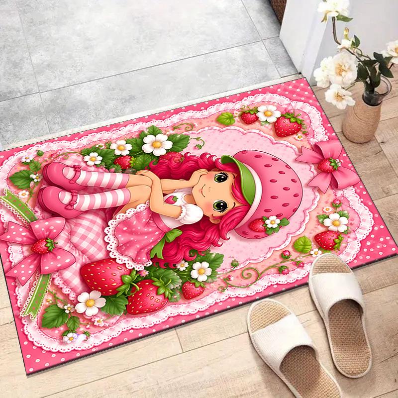 1pc Princess Strawberry Design Printed Area Rug Carpet for Bedroom Living Room Home Decor Rugs Mat Non Slip Mat Rug for Bedside