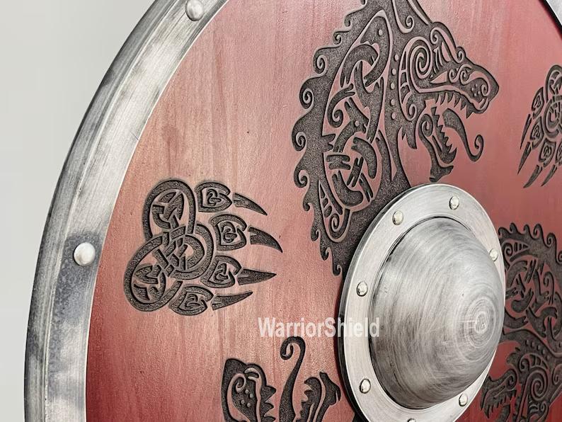 Medieval Handmade Shield - Wolf Design Battleworn Shield