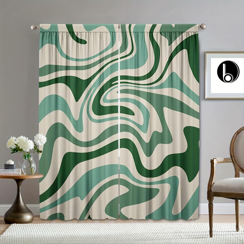 2 stücke Vorhang Goldene See Blau Weiß Geometrische Muster Vorhang Stange Tasche Vorhänge Für Küche Cafe Wohnzimmer Wohnkultur