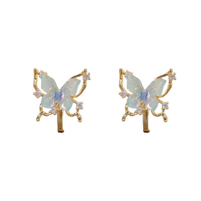 Micro-inlaid zircon butterfly earrings niche design fashionable ear clips small fresh temperament earrings women