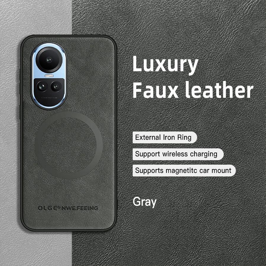 For OPPO Reno 10 10 Pro 10 ProPlus PU Leather Magnetic Ring Soft Edge Anti-Drop Anti-Fingerprint Phone Case