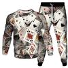 Poker Skull Print Autumn Men's Outfit Casual Tracksuits Vintage O Neck Sweatshirt Jogging Pants Sets Oversized Man 2 Piece Suits