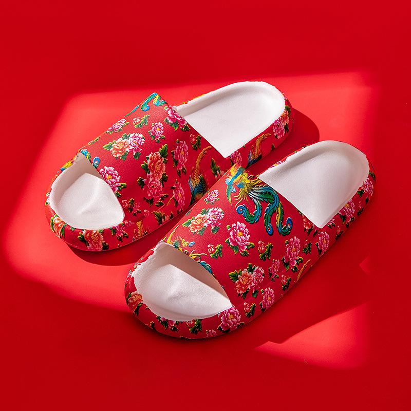 

Большие цветочные тапочки для женщин, домашние, на толстой подошве, классные уличные тапочки для мужчин 44/45 красный