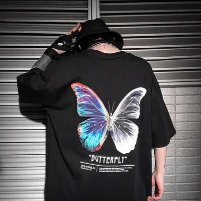 Hip Hop Oversize T Shirt Men Streetwear Harajuku Color Butterfly Tshirt Short Sleeve Cotton Loose HipHop T-Shirt Plus Size
