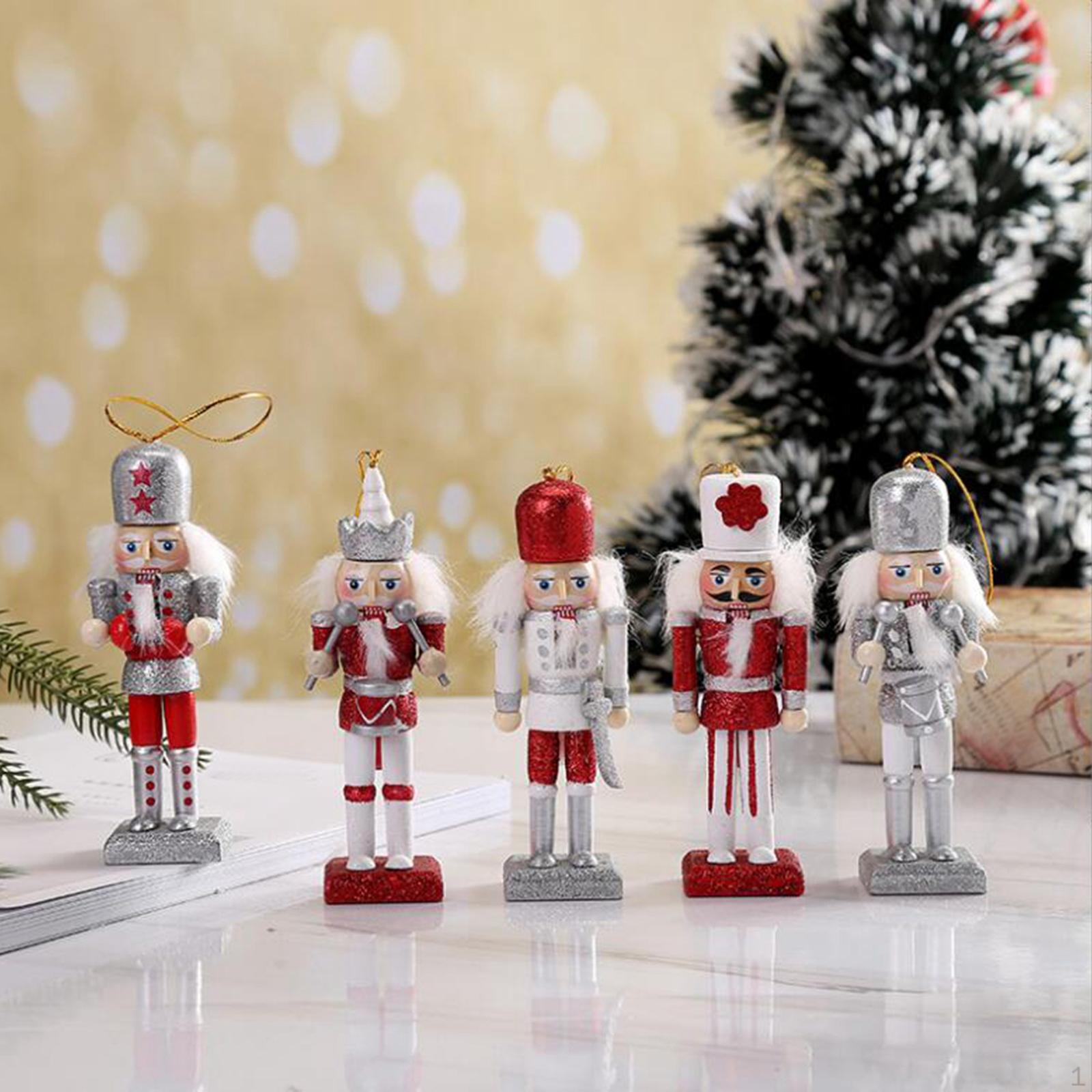 5 Pieces Christmas Nutcracker Hanging Ornaments Miniature Figures Puppet Toy серебряный