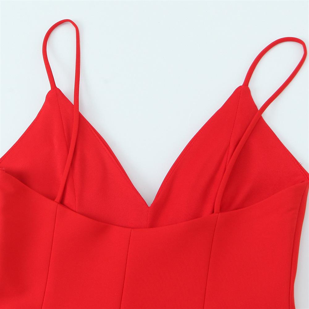 2025 Spring Women's Sweet Slim V-Neck Wide Hem Suspender Dress