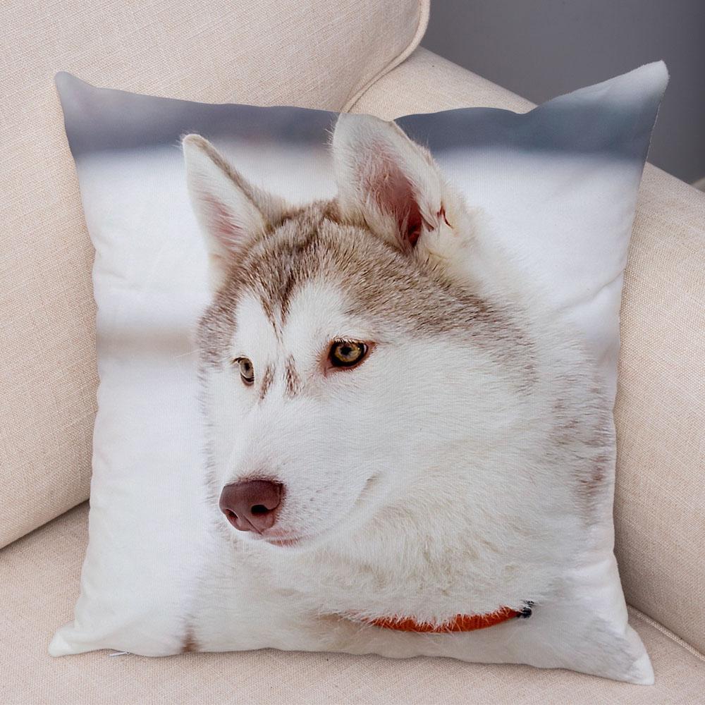Pet Animal Sofa Cushion Cover Cute Siberian Husky Pillowcase Decorative Dog Print