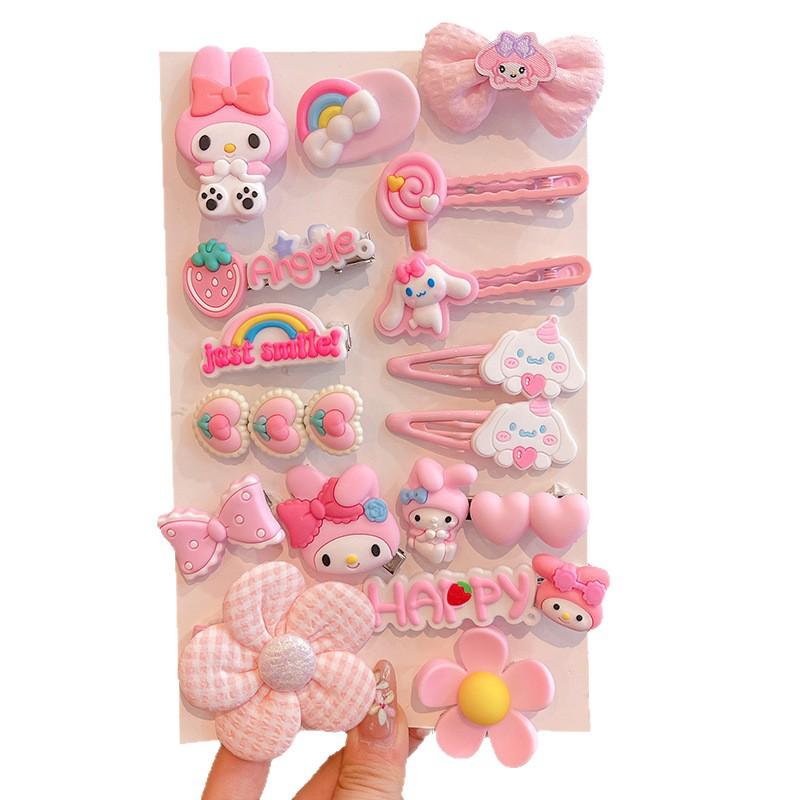 Pink 50-Piece Cute Hair Clip Set: Sweet Girly Japanese Cartoon Bangs Accessories