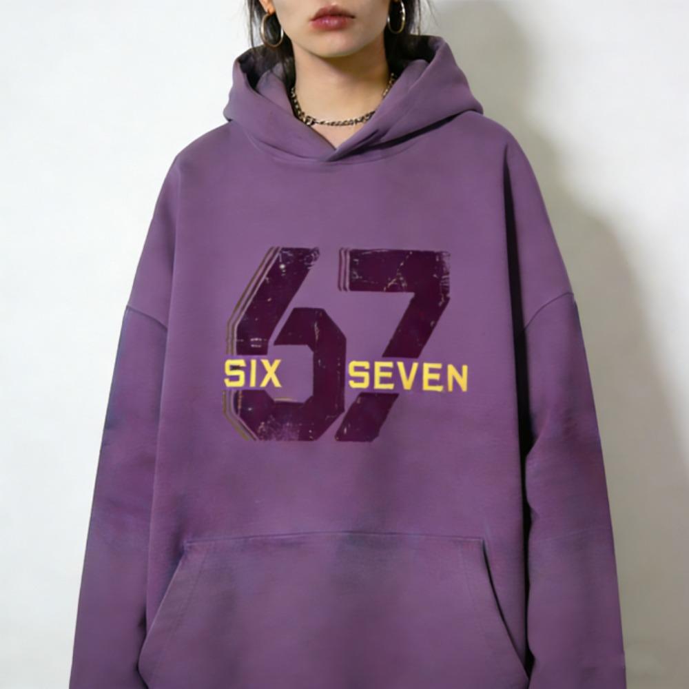 Europe and America Fashion 67 Print Hoodies Men Women Long Sleeve Pullover Casual Hoodies Sweatshirt Clothing
