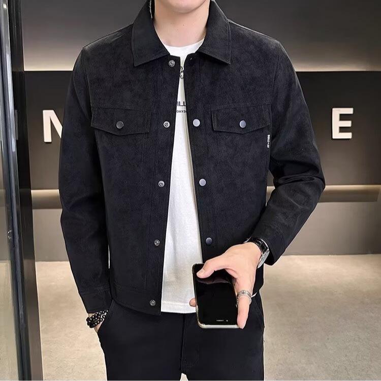 Men's High-End Slim-Fit Leather Jacket, Autumn/Winter 2025 Collection, Trendy Lapel Design