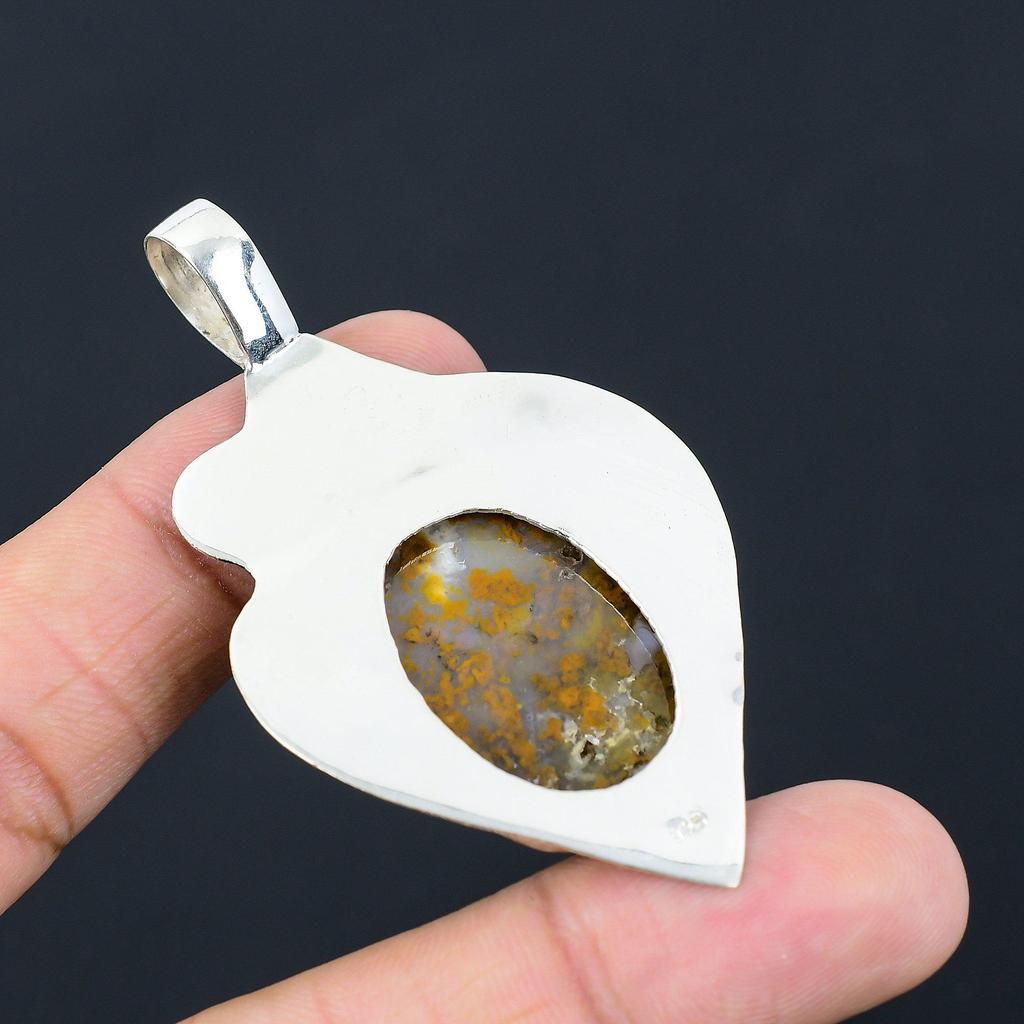 Daughters Day Deal Sterling Silver Natural Plume Agate Ethnic Pendant Jewelry