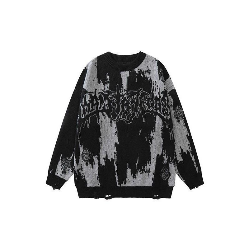 Womens Oversized Winter Knit Sweater Abstract Color Block Streetwear Pullover