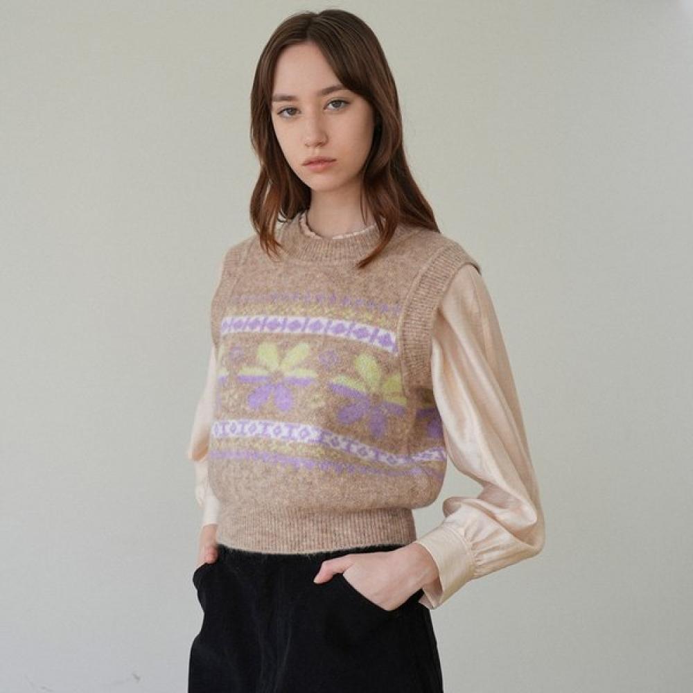 

On On Flower Jacquard Knit Vest Nek4wva40 LIGHT BROWN/55