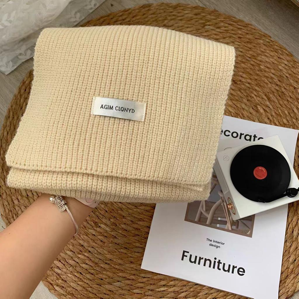 New Solid Color Haze Blue Scarf Korean Version Versatile White Woolen Scarf Winter Couple Men and Women Students