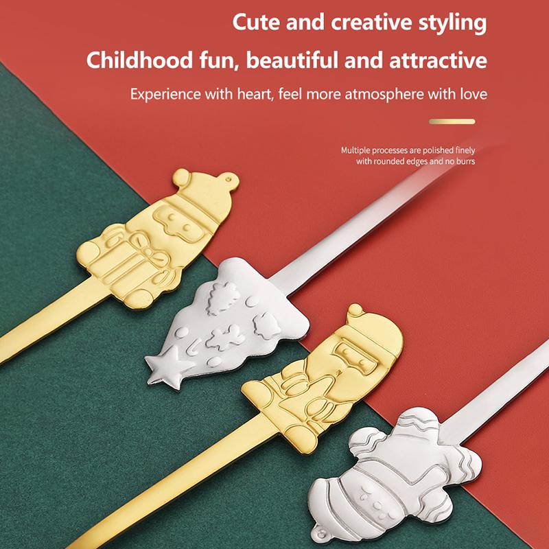 Durable Stainless Steel Christmas Spoon Set 4Pcs Adorable Snowman Santa Tree Handle Flatware for Daily Xmas Dining Use