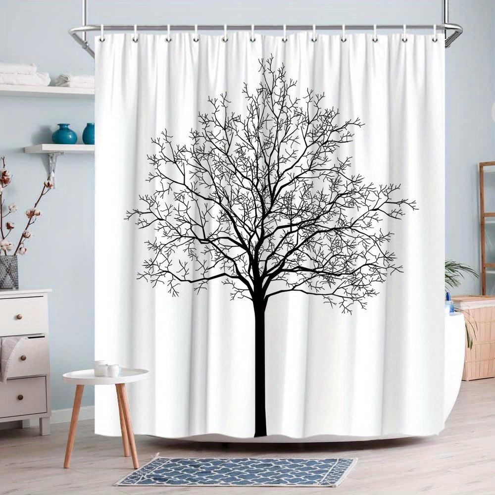 Черная Силуэтная Штора для Душа с Деревьями Современное Искусство Природы Минималистичный Декор Ванной Комнаты 3D Печать Водонепроницаемая Штора для Ванной Домашняя Мода 90x180CM