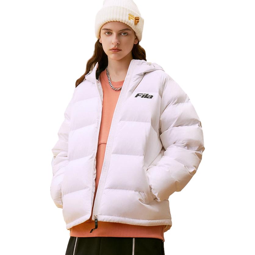 FILA Fusion Fashion Simple Zipper Windproof Warm Short Down Jacket Unisex jackets White T11U346901F-WT