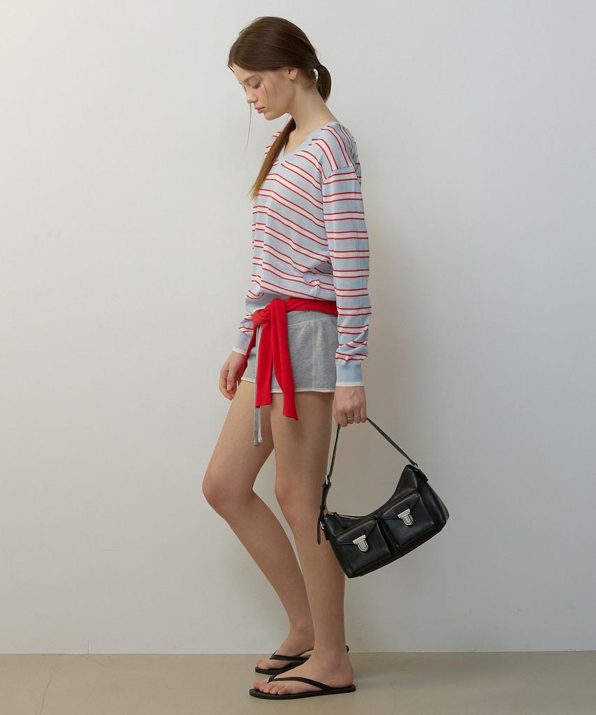 CITYBREEZE Linen V-Neck Striped Pullover Knit_Blue