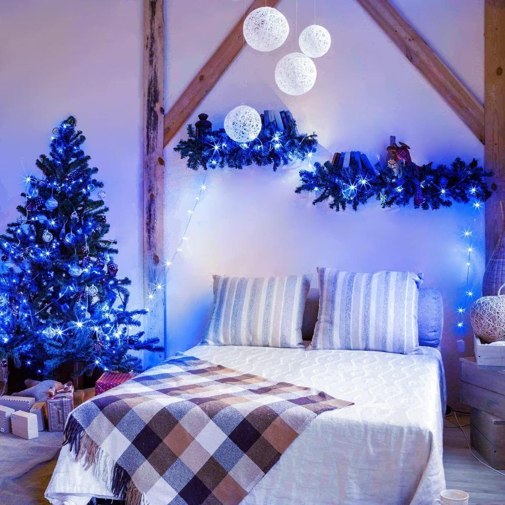 20 metrů LED sériová světla – AC zástrčka Vodotěsný měděný drát Modré vílí světlo pro domácí dekoraci, Vánoce, zahradu