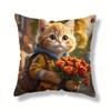 1pc Adorable Cat Print Pillowcase - 17, 7x17, 7 Inch, Cozy French Style, Machine Washable, Zippered Closure, 100% Polyester,Single-Sided Digital Print